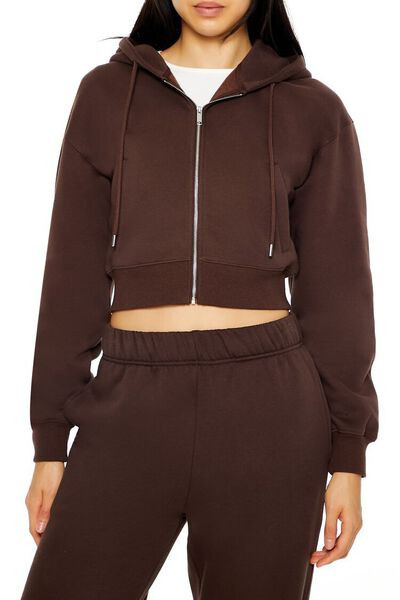 Cropped Fleece Zip-Up Hoodie | Forever 21