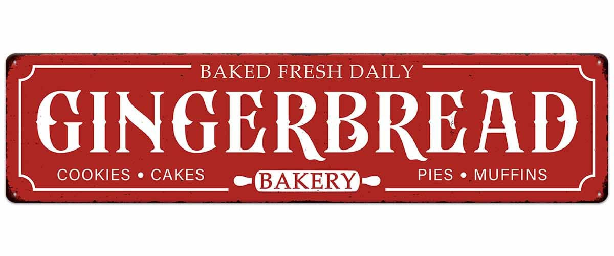 Gingerbread Bakery Metal Sign Cookies Cakes Pies Muffins Christmas Vintage Tin Hanging Plaque for... | Amazon (US)