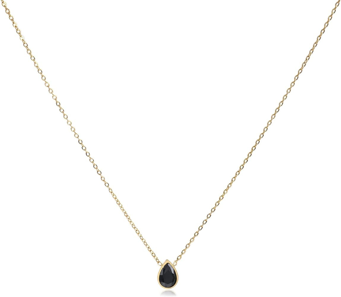 Badu 18K Gold Created Gemstones 7x10mm teardrop Necklace for Women Solitaire Cubic Zirconia Jewel... | Amazon (US)