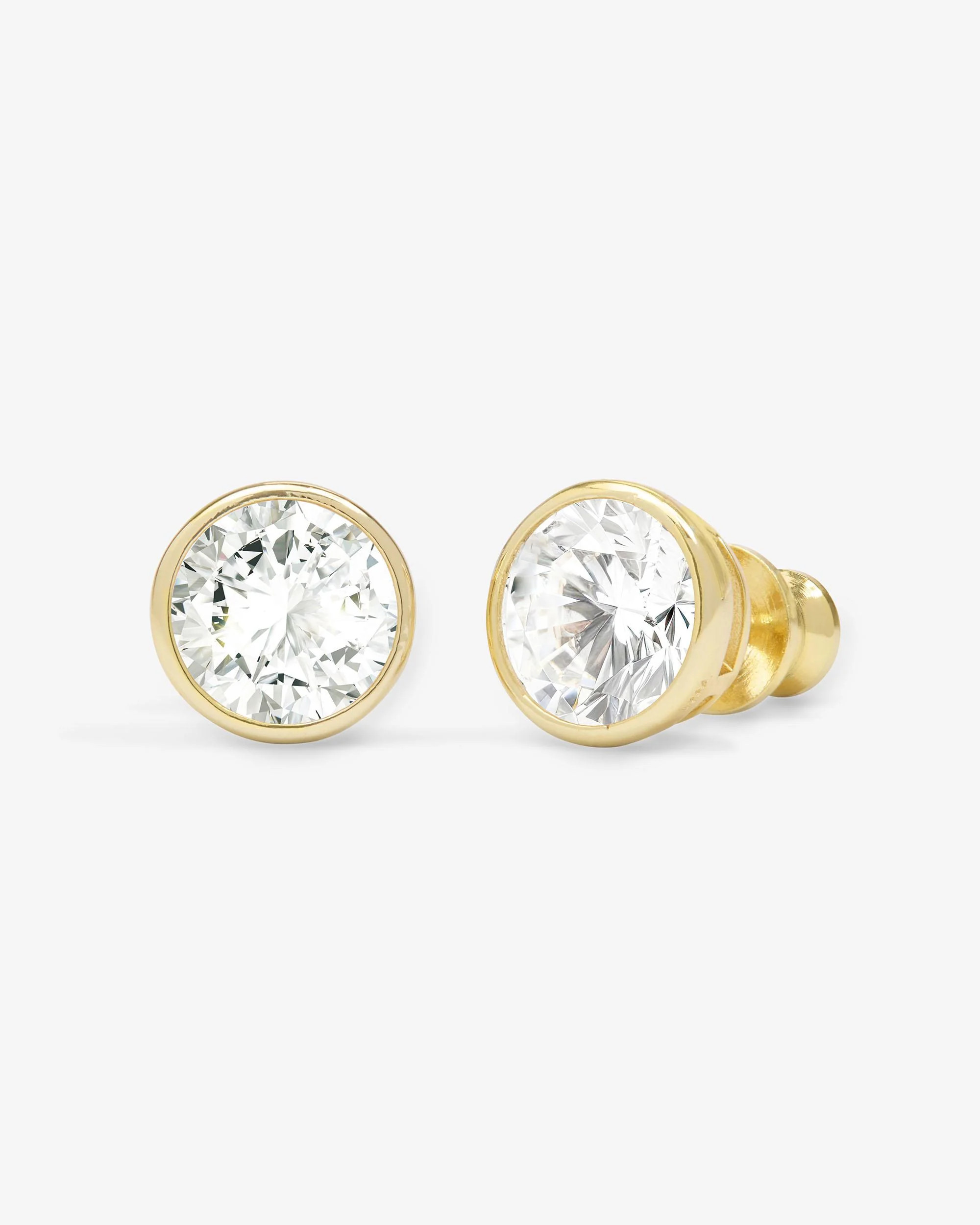 Baroness 8mm Studs: Gold Bezel-Set Bold Simulated Diamonds | Melinda Maria Jewelry