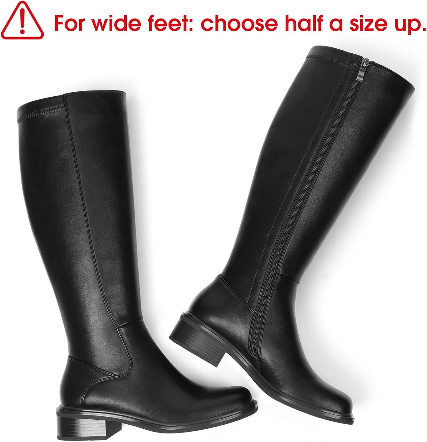 Knee High Boots for Women - Low Heel Square Toe Tall Boots with Side Zipper, Comfortable Long Flat Boots for All-day Wear Spring Fall | Amazon (US)