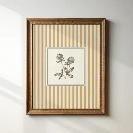 Yellow Striped Clover Floral Line Illustration Print, Vertical Portrait, Instant Print, Minimalist Decor For Living Room UNFRAMED | Walmart (US)