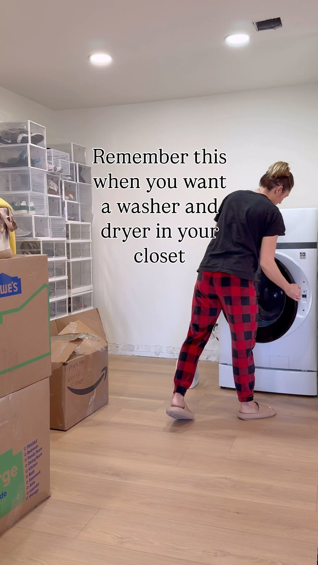 This ventless all-in-one washer and dryer is the answer to my closet/laundry room needs. 

This model doesn’t require a vent, and I linked the water and drain in the wall to the side, which conveniently backs up to my water closet.

That means no crazy pulls for utilities to come right to the unit, and with long enough extension connection hoses, you could put a unit like this up to five feet away from the source. Obviously, consult a licensed plumber when looking to add this - and get a couple bids!

The best thing of all, there was no breaking into exterior walls or the roof to add a vent.

I researched my heart out between stackable and all-in-ones and decided I didn’t need to bother with switching the loads if I didn’t have to.

Follow to see what else I put in this dream closet.