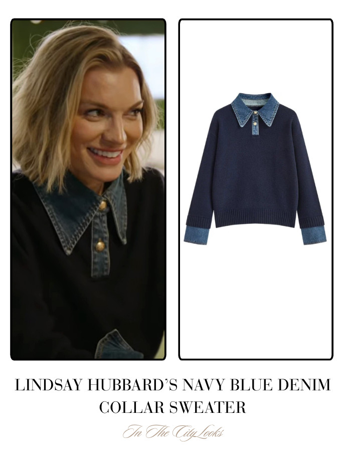  Lindsay Hubbard's Navy Blue Denim Collar Sweater 

 