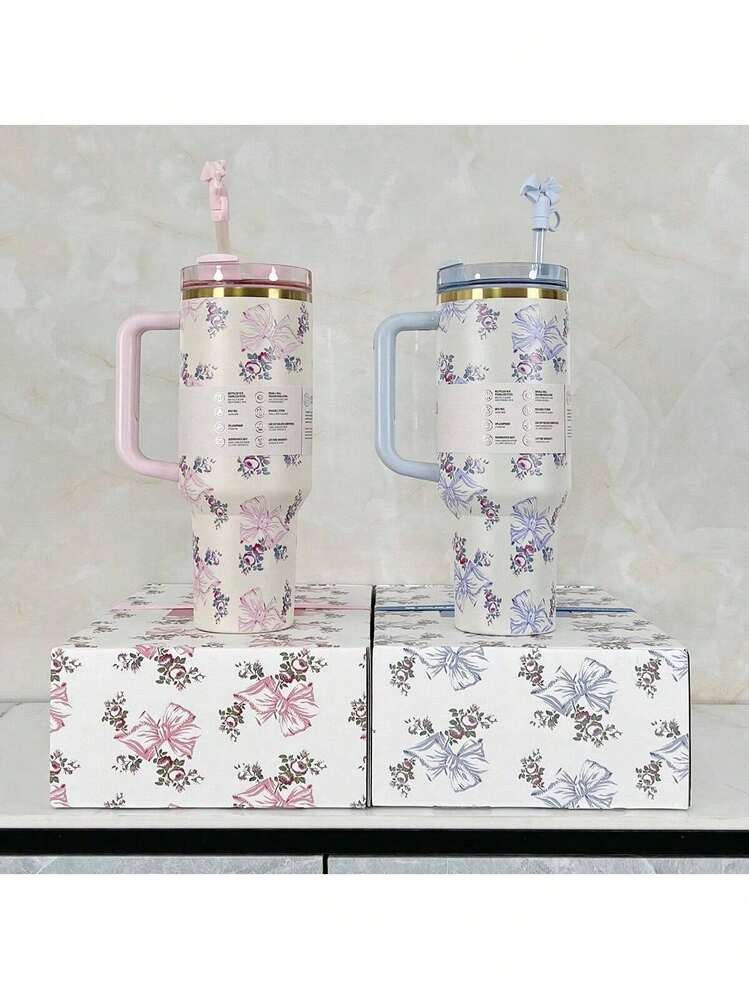 1pcs (Beautiful Gift Box Packaging),Co Branded 40 Ounce Stainless Steel Water Bottle, Double Wall Vacuum Insulated Portable Drinking Cup, Travel Iced Coffee Cup, Summer Beverage Cup, With Handle And Straw, Perfect For Travel, Home, Office, Summer Beverages, Hot And Cold Beverages,Christmas Gifts, Birthday Gifts, Graduation Gifts, Valentine's Day Gifts, Mother's Day Gift, Father's Day Gifts | SHEIN