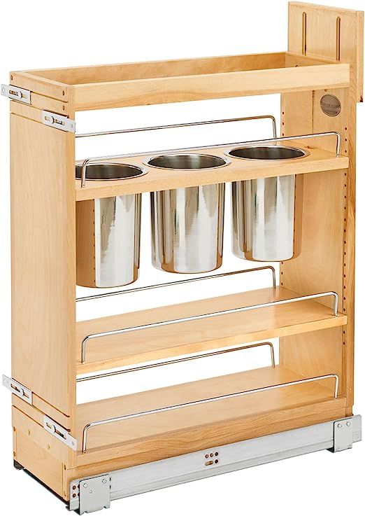 Rev-A-Shelf 448UT-BCSC-8C 8 Inch Kitchen Cabinet Pull Out Organizer with Utensil Holder, 2 Storag... | Amazon (US)