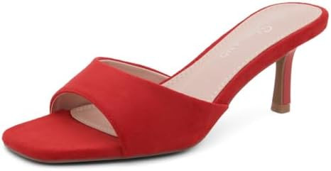 Shoe Land Women's Low Heels Stiletto Heeled Slides, Open Toe One Band Slip-On Heeled Mules – Dr... | Amazon (US)