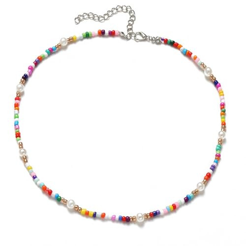 Bohemian Colorful Bead Necklace Freshwater Bead Pearl Choker Handmade Multicolor Rice Beads Pearl Beads Necklace Y2K Necklace Boho Summer Statement Jewelry for Women (Colourful2) | Amazon (US)