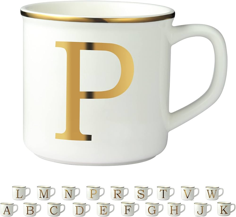 Amazon.com: Miicol Micorave Safe Gold Initials 16 oz Large Monogram Ceramic Coffee Mug Tea Cup fo... | Amazon (US)