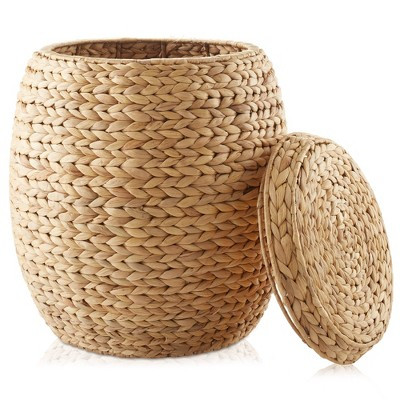 Casafield Round Storage Basket with Lid - Handwoven Water Hyacinth Hamper for Laundry, Blankets, ... | Target