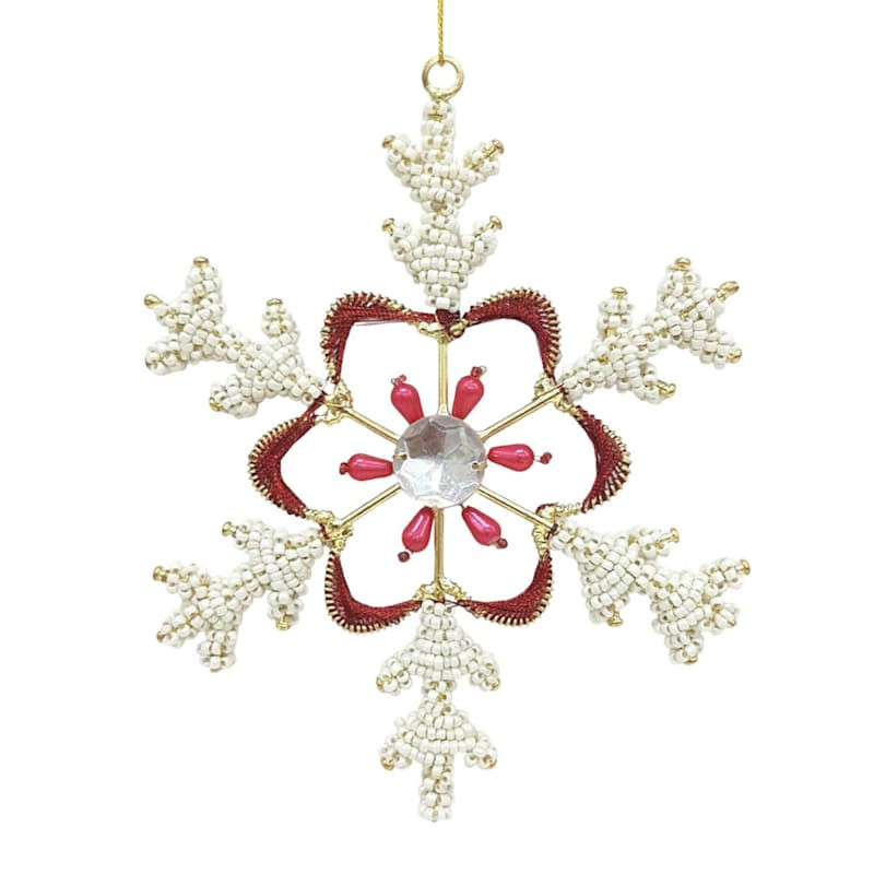 Pink White Beaded Snowflakes Ornament, 5.5" | At Home