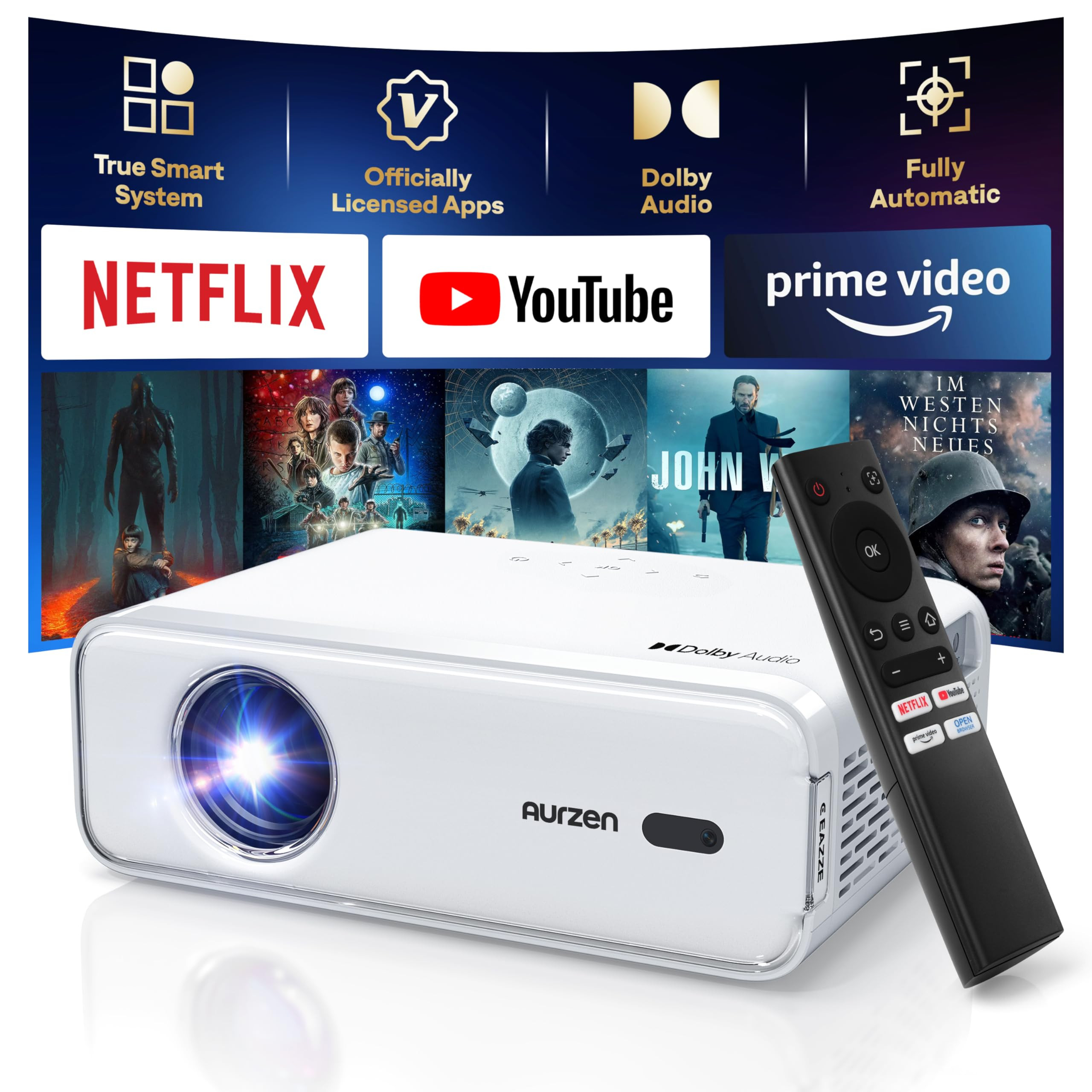 EAZZE D1 Smart Projector with WiFi and Bluetooth, Netflix-Officially-Licensed, Auto Focus & Keyst... | Amazon (US)