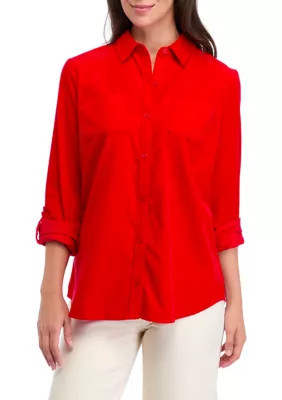 Kim Rogers Women's Button Front Corduroy Shirt, Red, Medium | Belk