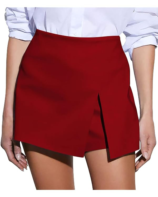 GOBLES Women's Casual High Waist A-line Side Slit Asymmetrical Hem Mini Office Skorts | Amazon (US)