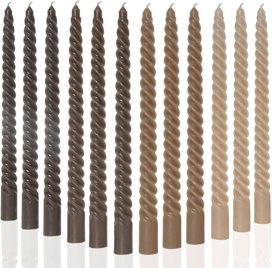 MAITREYA Brown Taper Candles Stick Spiral Twisted Candles-Set of 12 for Decoration Weddings Party... | Amazon (US)