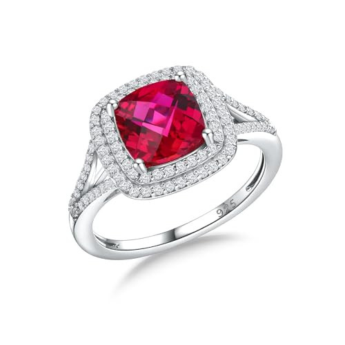 RANDES Cushion Cut Ruby Rings for Women 925 Sterling Silver Red Gemstone Engagement Ring July Birthstone Ring Size 7 | Amazon (US)
