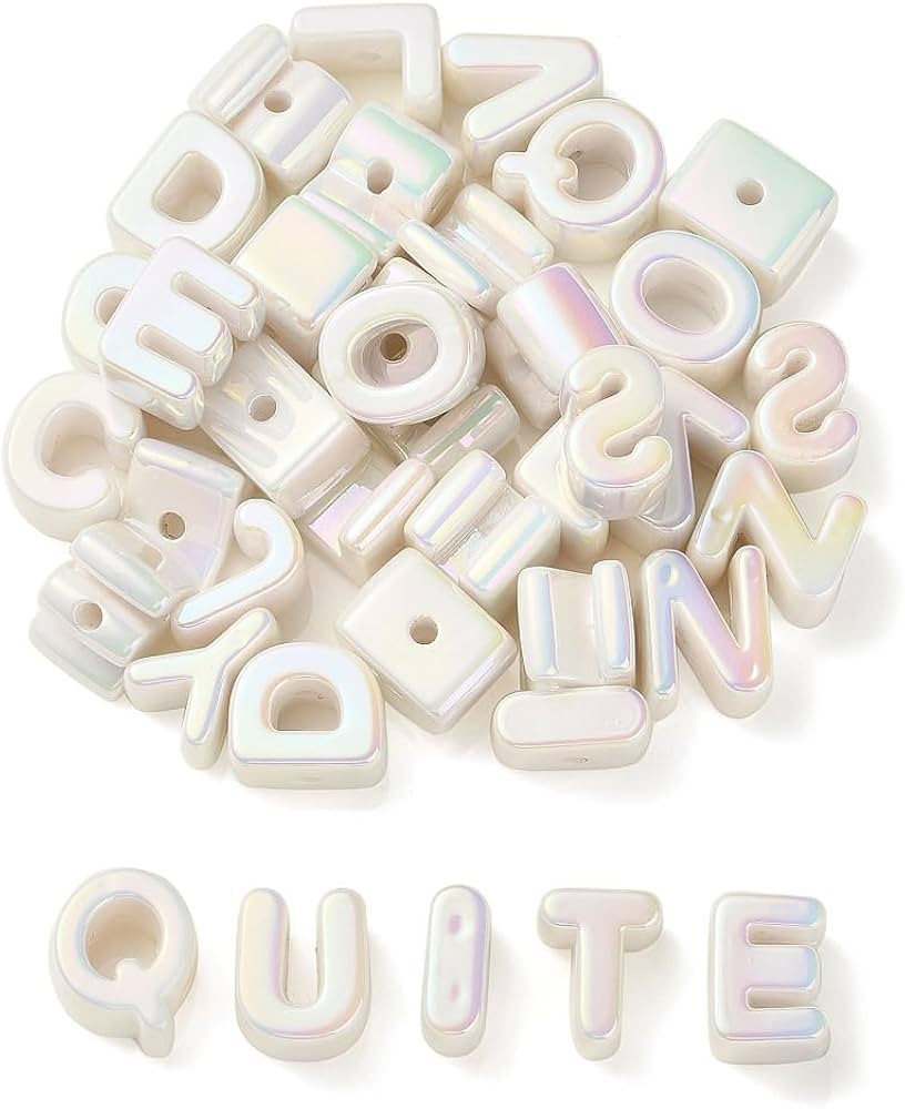 DanLingJewelry 90Pcs Random White Large Acrylic Letter Beads UV Plating Iridescent A-Z Alphabet B... | Amazon (US)