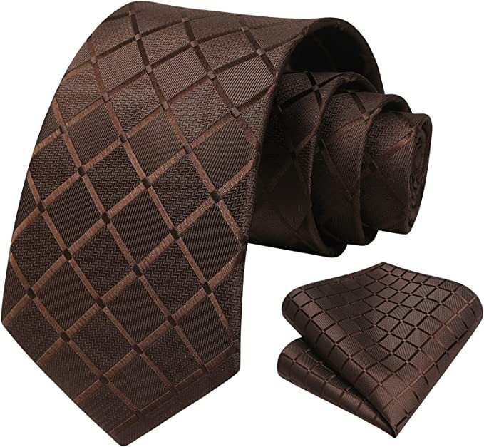 HISDERN Plaid Checkered Tie Handkerchief Woven Classic Formal Men's Necktie & Pocket Square Set | Amazon (US)