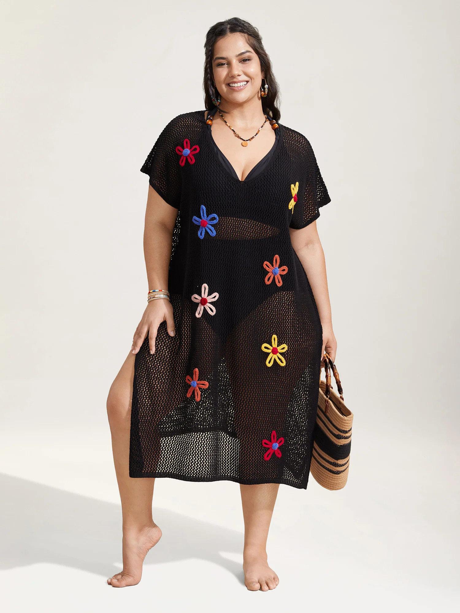 Stereo Flower Design Slit Hem Swim Cover Up | Bloomchic