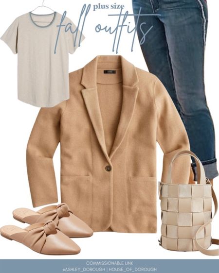 Plus size outfit perfect for fall! Sweater blazer, jeans on sale and muted blush bow flats! 

#LTKstyletip #LTKSeasonal #LTKcurves