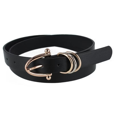 CTM Women's Skinny Dress Belt with Triple Ring Detail, Black with Gold Buckle | Target