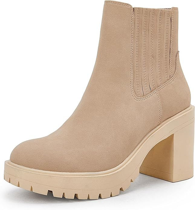 Womems Platform Lug Sole Ankle Boots Chunky Block Heel Seam Booties Combat Cozy Round Toe Chelsea... | Amazon (US)