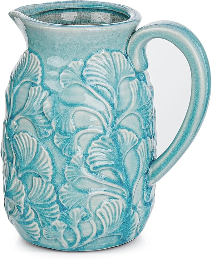 Sungmor Embossed Ceramic Pitcher Vase, Decorative Blue Farmhouse Ceramic Pitcher for Flowers, Vin... | Amazon (US)