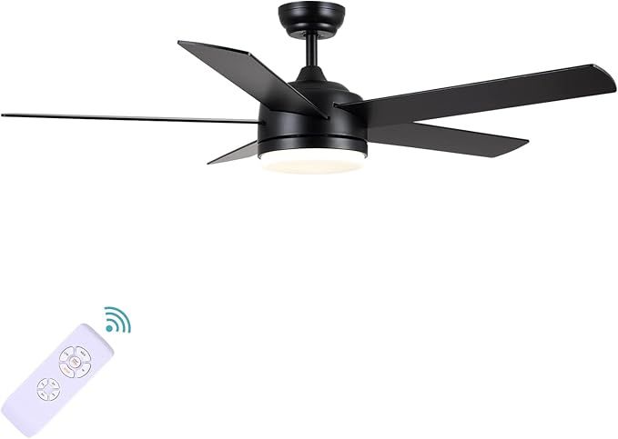 52 inch black Ceiling fan with lights and remote control,Quiet reversible motor,Three color tempe... | Amazon (US)