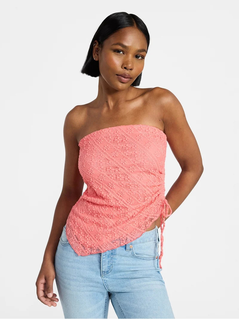 No Boundaries Asymmetrical Lace Tube Top, Women's XXS-XXL - Walmart.com | Walmart (US)