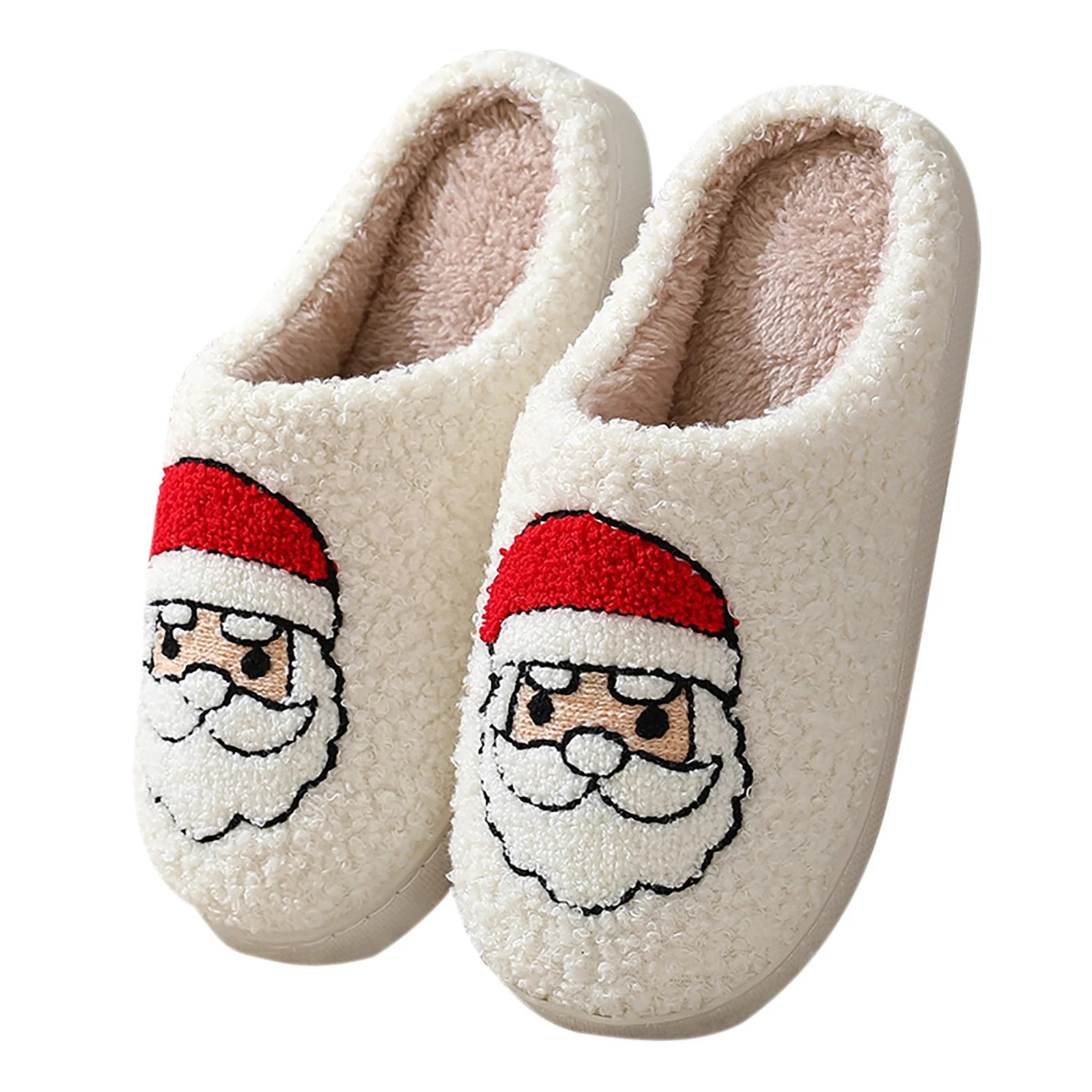 Xfvqtps Christmas Slippers Fuzzy Slippers for Womens Cute Santa Claus Elk Deer Fleece Lined Flat ... | Walmart (US)