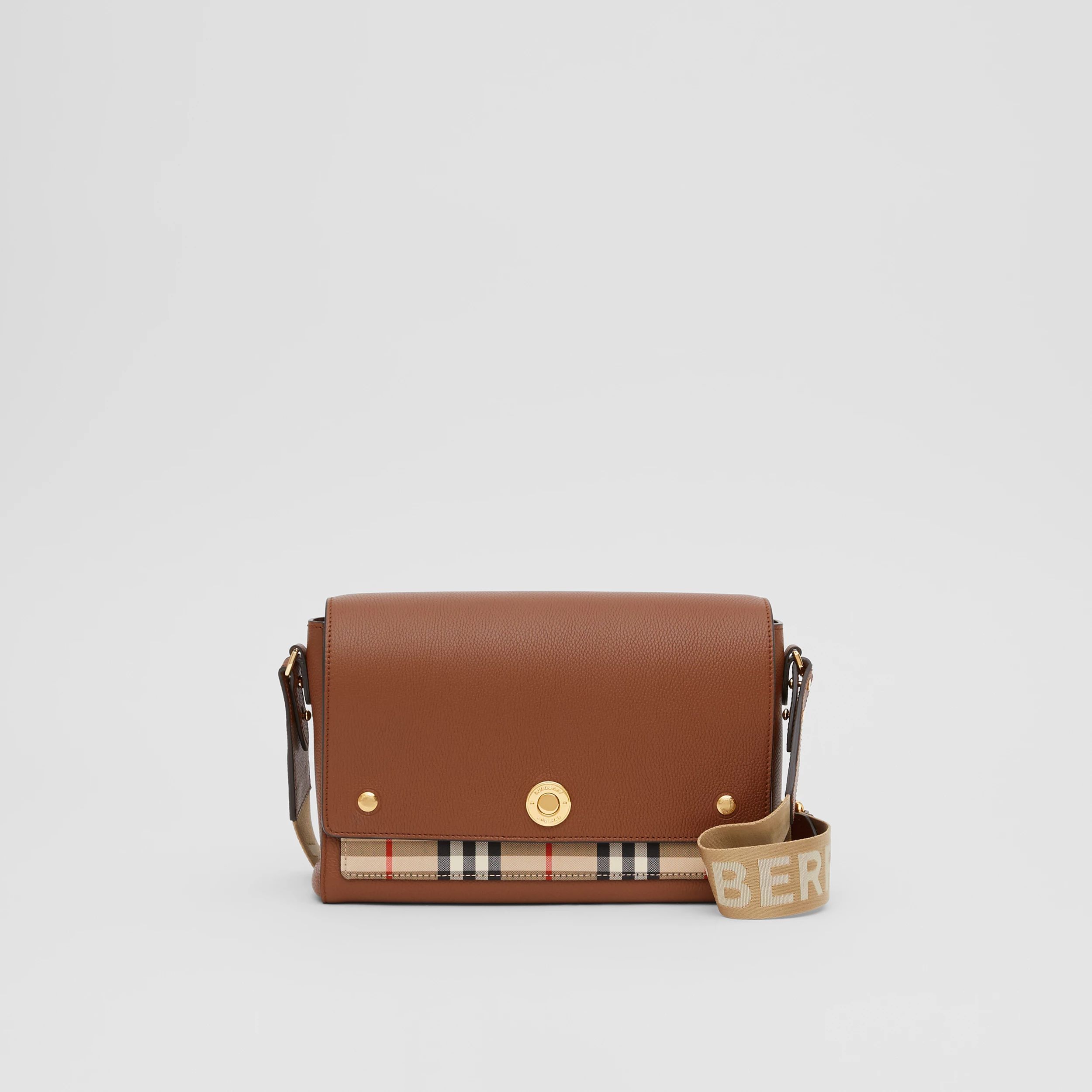 Leather and Vintage Check Note Crossbody Bag in Tan - Women | Burberry® Official | Burberry (US)