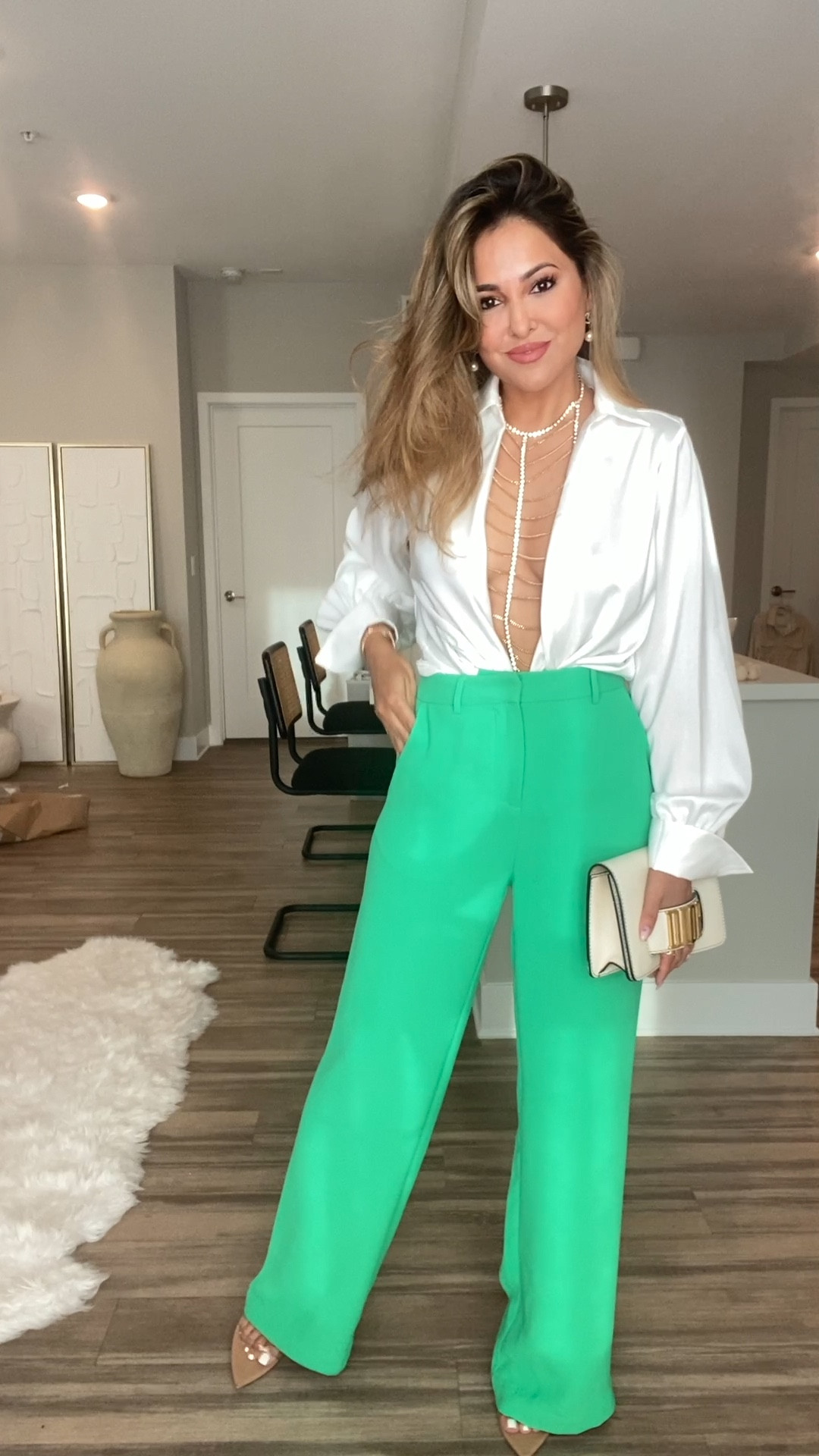 GRWM: Some Spring Inspo✨

Styling green trousers for Spring 💫

Outfit Details:
top + pants — @showpo 
body chain — @8otherreasons 
shoes — @rayethelabel 
bag — @dior 
earrings — @chanelofficial 
perfume — @gucci

#LTKstyletip #LTKbeauty #LTKunder50
