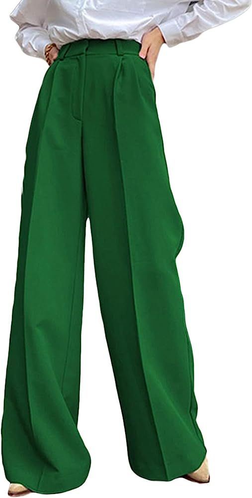 LimbirTizes Women's Wide Leg Palazzo Pants Solid High Waist Loose Suit Pants Stretch Business Office | Amazon (US)
