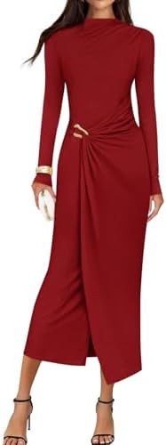 ZESICA Women's 2025 Fall Long Sleeve Bodycon Dress Mock Neck Wedding Guest Cocktail Party Long Mi... | Amazon (US)