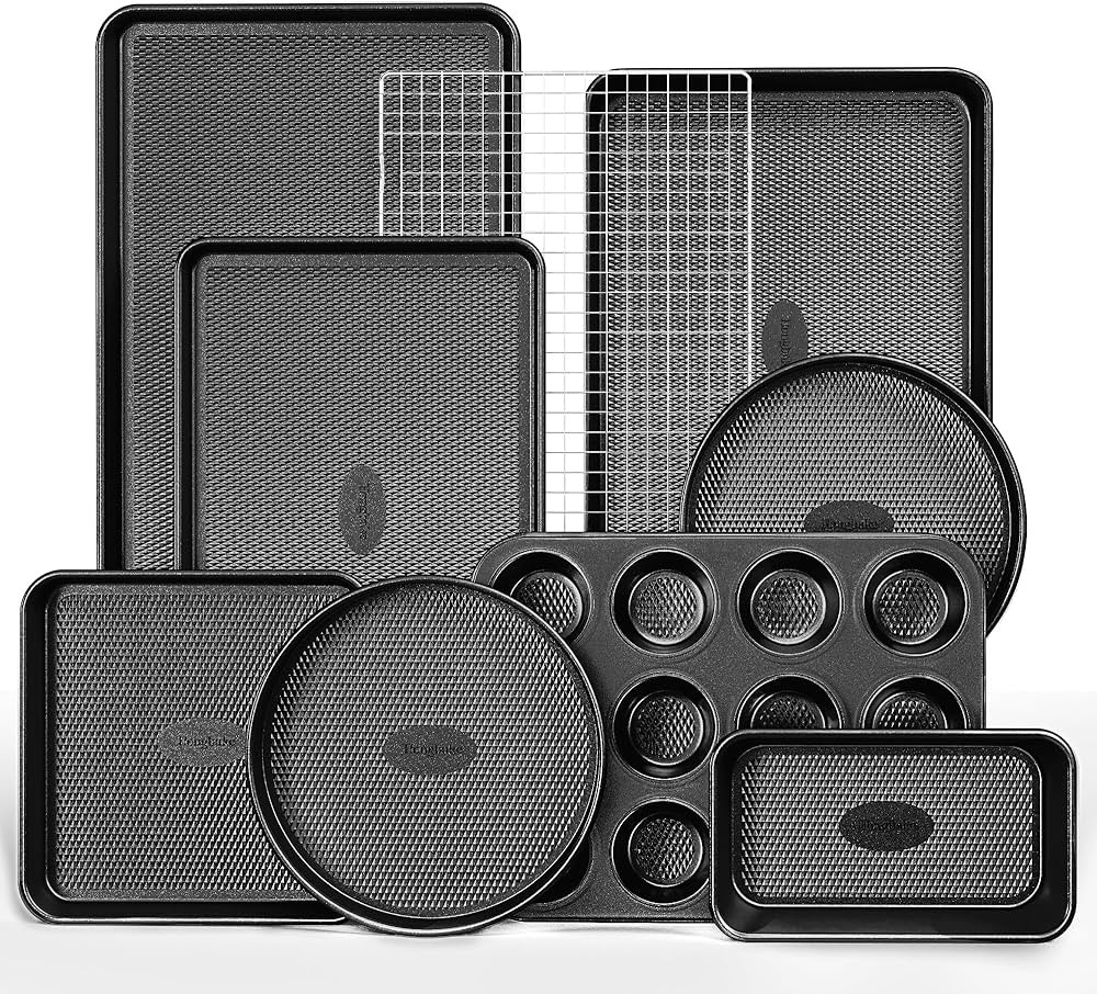 HONGBAKE 9-Piece Baking Pans Set Nonstick, Stackable Non Toxic Bakeware Sets with Diamond Texture... | Amazon (US)