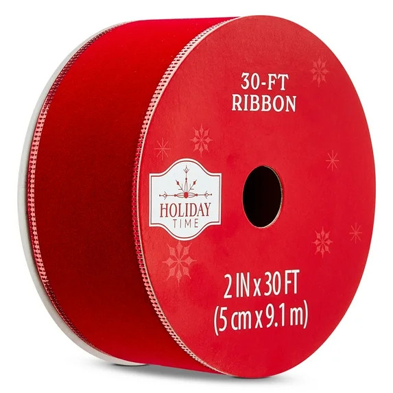 Red Velvet Christmas Ribbon, 2" x 30', by Holiday Time | Walmart (US)