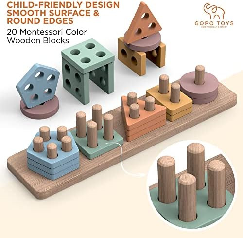 GOPO TOYS Montessori Toys for 18+ Months Old - Toddlers Wooden Sorting and Stacking Toys for Baby Bo | Amazon (US)