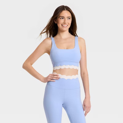 Women's Knit Scallop Sports Bra - JoyLab™ Periwinkle Blue/Cream L | Target
