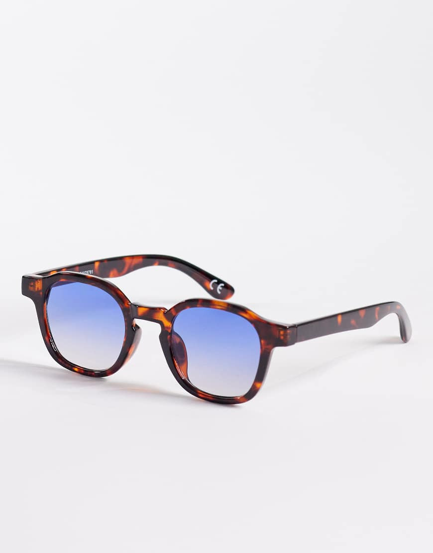 ASOS DESIGN hexagon square sunglasses in tortoise frame with blue lens-Brown | ASOS (Global)