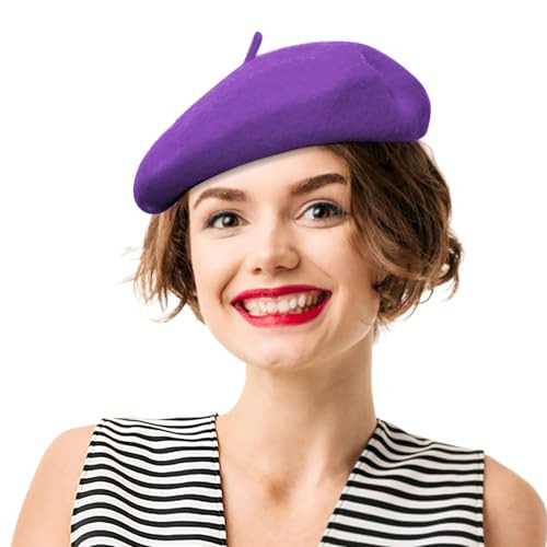 Wool Berets for Women - Classic French Beret Hats for Women and Kids, Solid Color Artist Style - Purple Beret | Amazon (US)