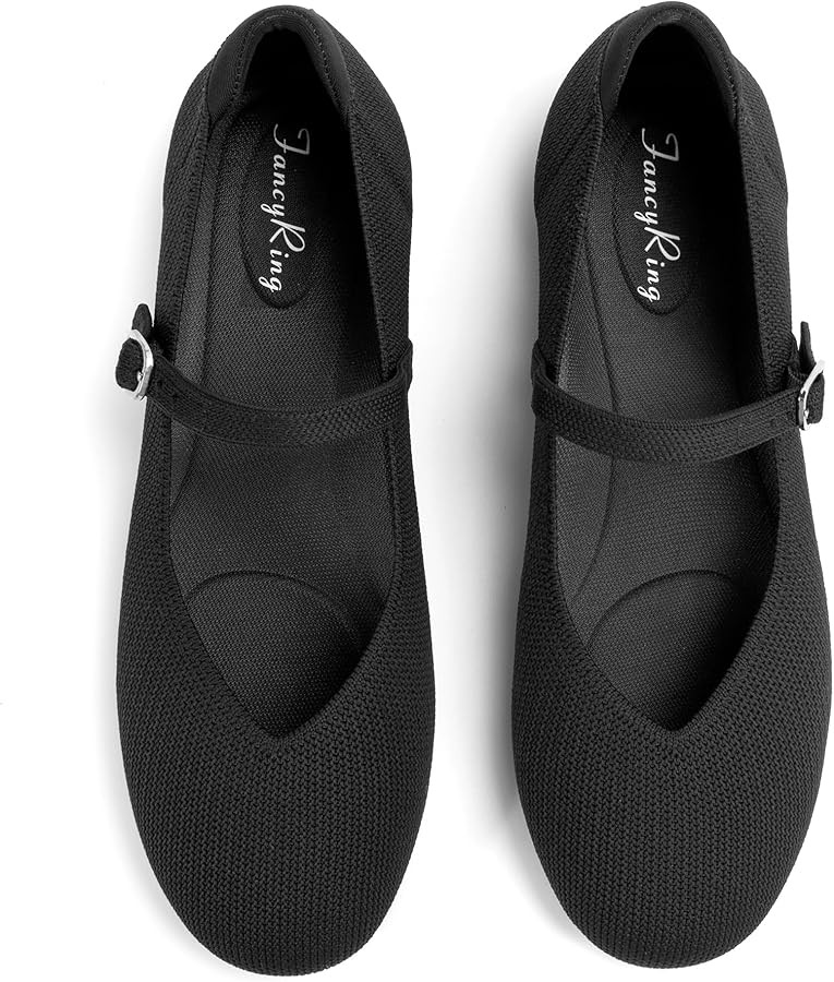 Flats for Women Mary Jane Shoes Knit Round Toe Ballet Flats with Strap Womens Comfortable Work Fl... | Amazon (US)