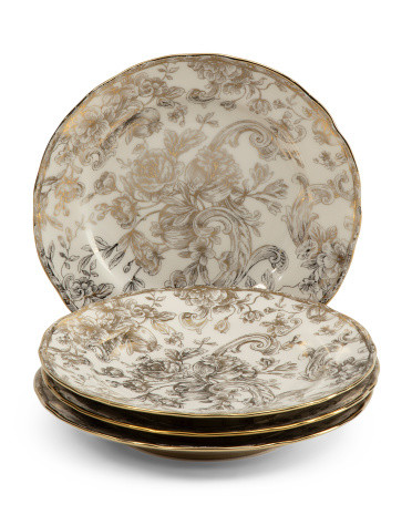 Set Of 4 Hawthorne Salad Plates With Gold Tone Border | TJ Maxx