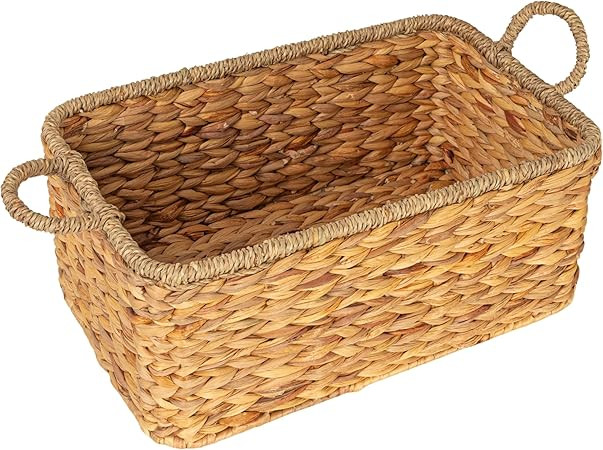 Household Essentials Rectangular Handwoven Water Hyacinth and Seagrass Basket with Handles, Natur... | Amazon (US)