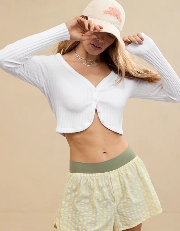 Aerie Cropped Ribbed Cardigan | Aerie