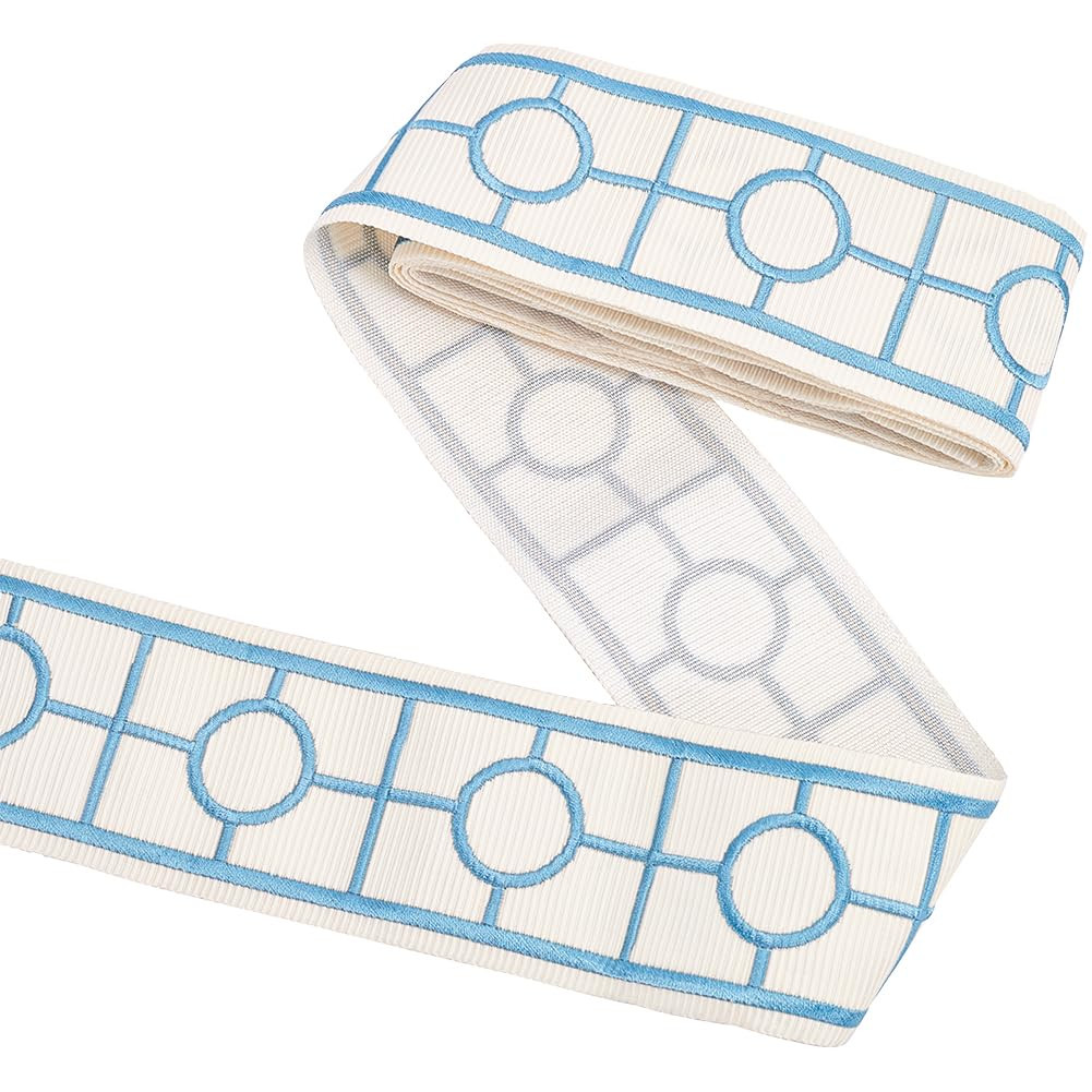 FINGERINSPIRE 2.19 Yards Aqua Trim for Curtains 2-1/2 inch Wide Jacquard Square Grid Ribbon Polye... | Amazon (US)