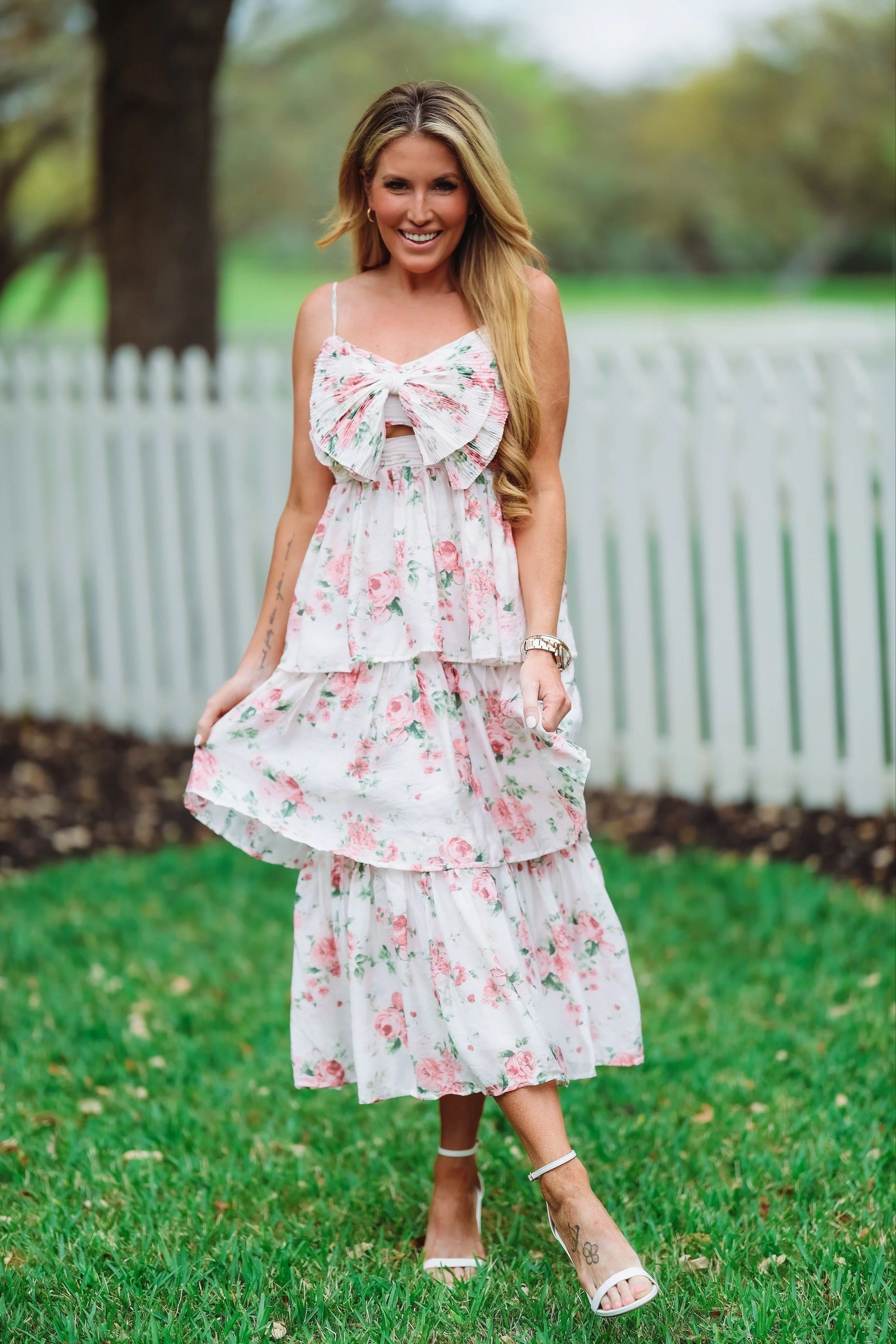 Feelings For You Midi Dress - Ivory and Pink | Hazel and Olive
