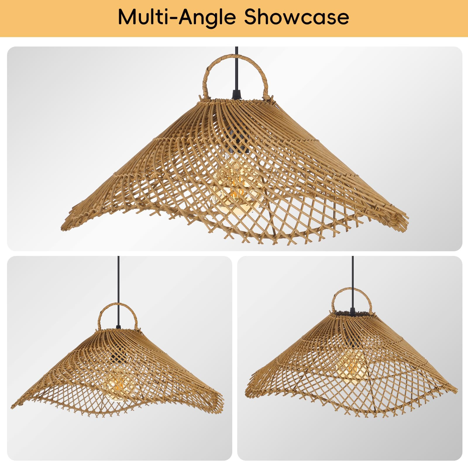 1 Light Rustic Pendant Lamp for Dining, Rattan Woven Chandelier Wicker Lampshade Retro Ceiling Li... | Amazon (US)