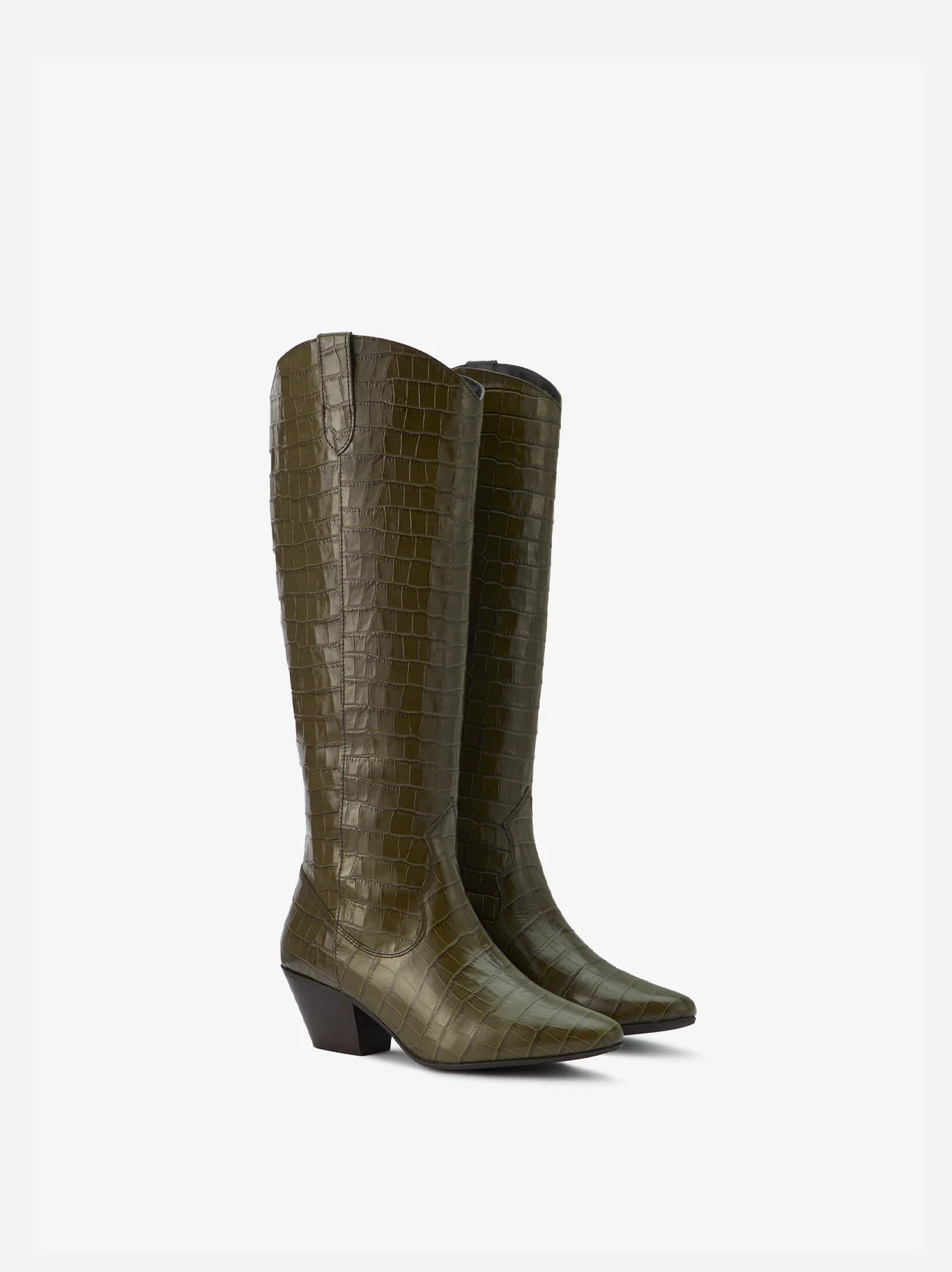 Saffron Knee High Boots in Forest Green Croc | DuoBoots
