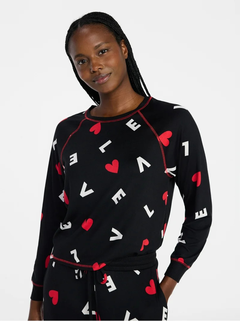 Joyspun Women's Cozy Lounge Collection Hacci Knit Long Sleeve Sleep Top, Sizes XS-3X | Walmart (US)