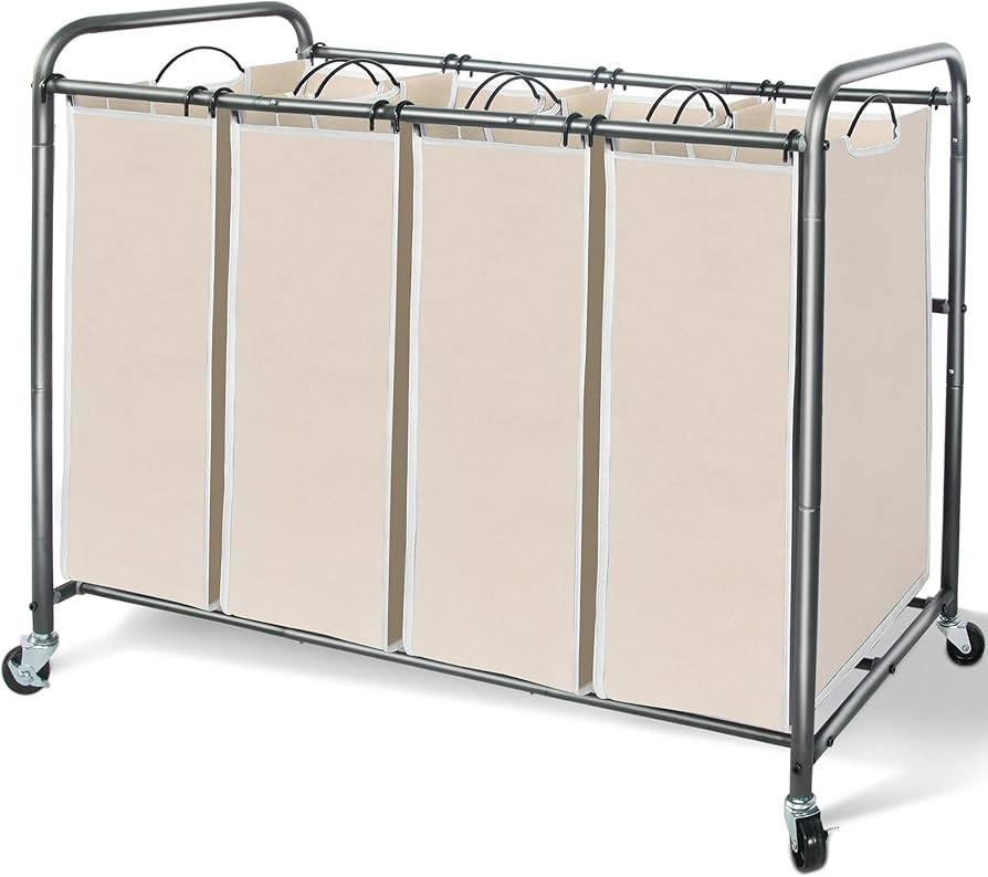 STORAGE MANIAC 4 Section Laundry Sorter with Removable Bags, Beige, Eco-Friendly, Portable, Water... | Amazon (US)